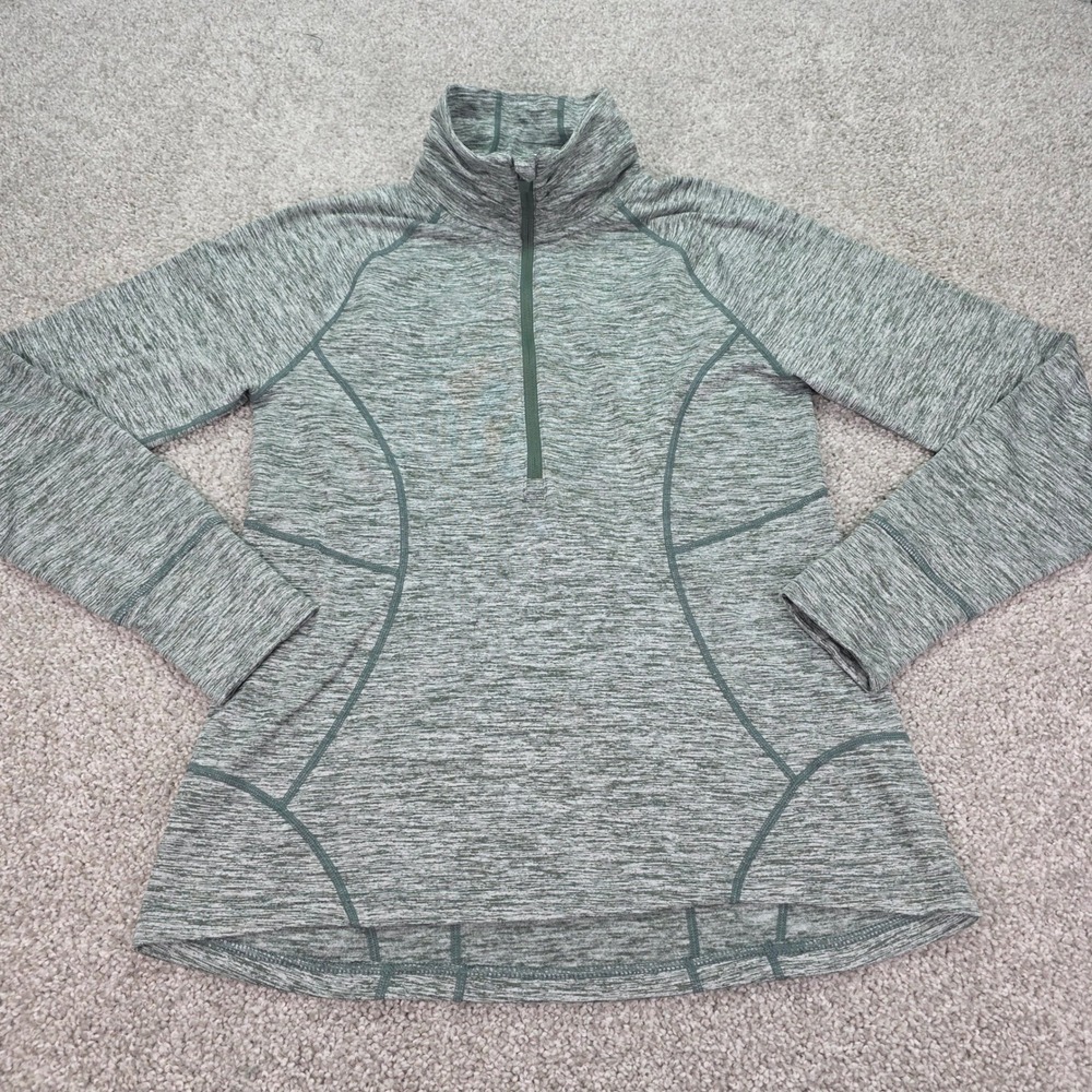 Eddie Bauer‎ Womens Green Space Dye Quarter Zip Pullover Thumbhole Fleece Large
